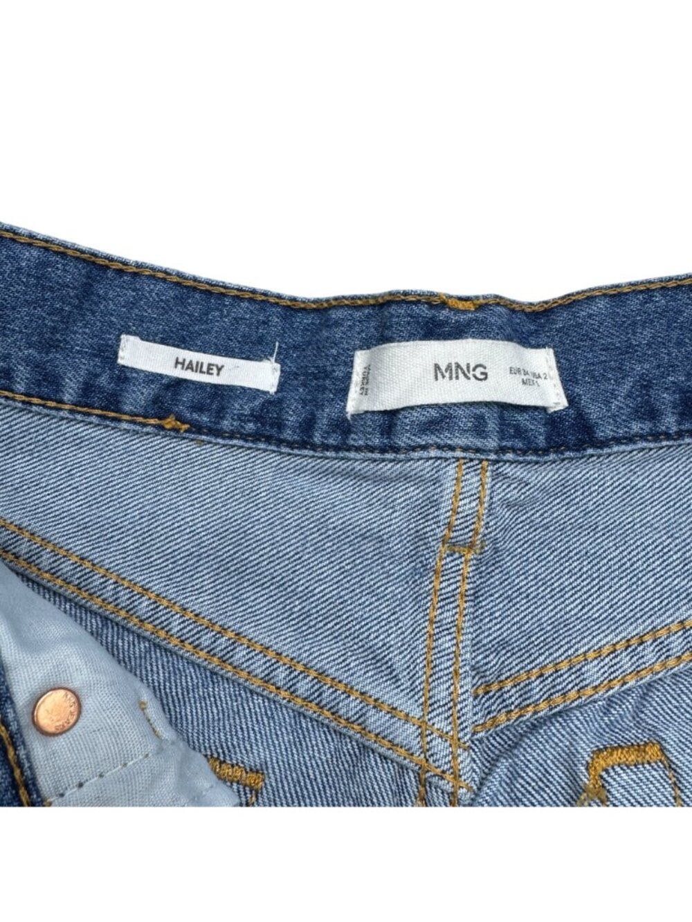 Mango MNG Hailey Blue Denim Shorts Women's Distressed Button Fly, Size 2 - Picture 4 of 8